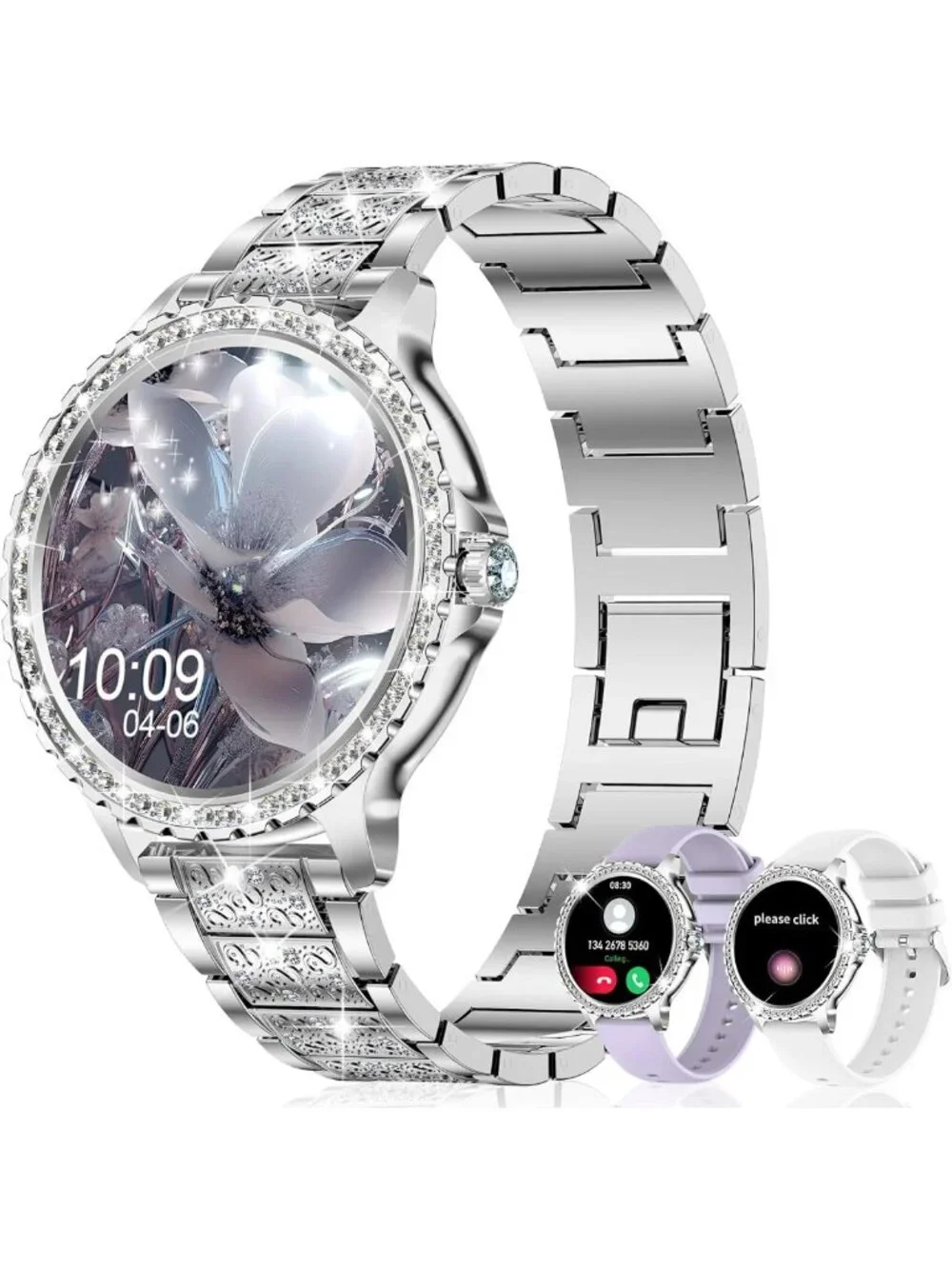 Stylish Diamond Smart Watch for Women, Full Screen Fitness Tracker, Heart Rate